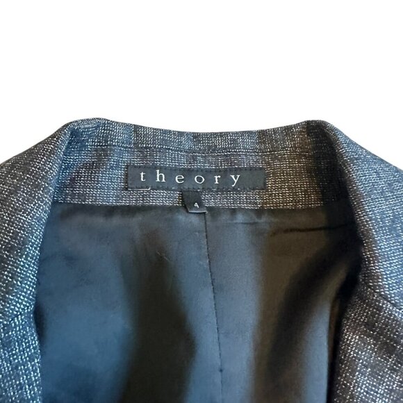 Theory Button-Down Blazer Jacket Black Grey Pockets Fitted Wool Size 4 Women's - Picture 2 of 12